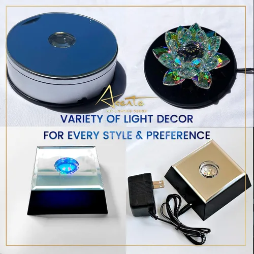 Vista 8 de Pedestal de 5 luces LED – Base programable de satén negro mate con alimentación AC/USB – para arte de cristal 3D – Trofeo, Orbe y bases de luz