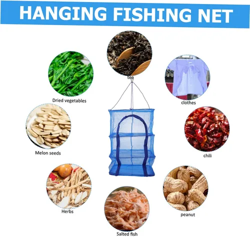 Vista 7 de CHILDWEET Red de pesca de camarones al aire libre de 4 capas de secado de malla colgante cesta secadora de malla secadora Rack