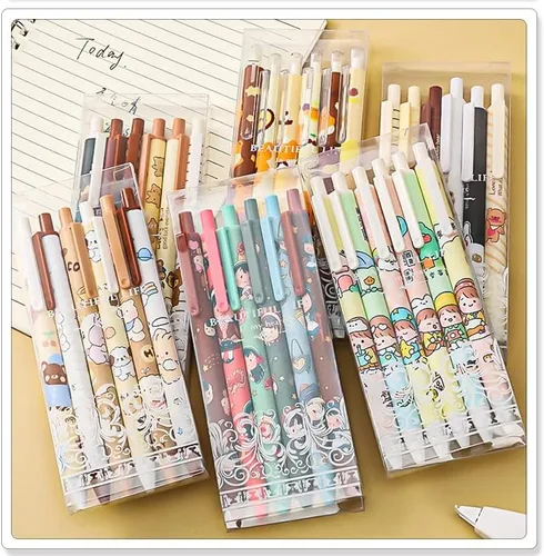 Vista 6 de 6 bolígrafos Kawaii de gel retráctiles, bonitos bolígrafos de gel con punta bala estética, suministros de oficina para estudiantes creativos