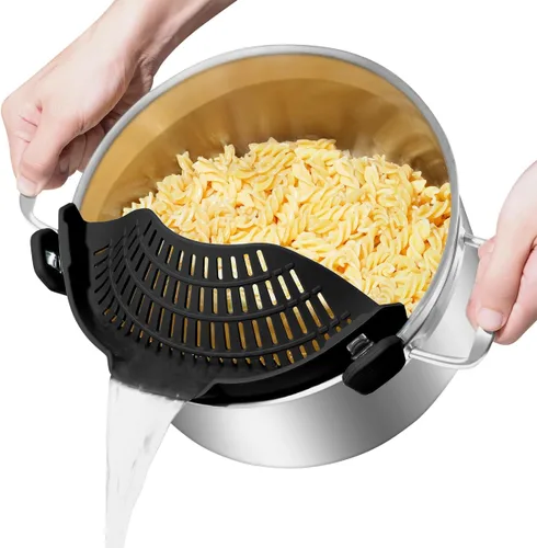 Vista 16 de AUOON - Colador grande con clip para todas las ollas y sartenes, colador de silicona de gran tamaño, diseño familiar, colador de pasta, colador