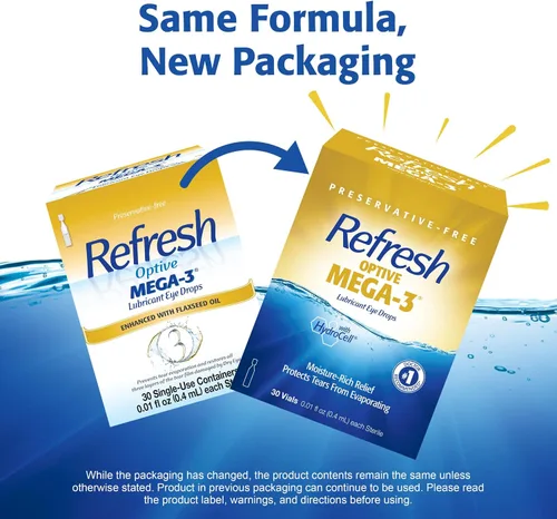 Vista 2 de Refresh Optive Mega-3 - Gotas lubricantes para los ojos, 30 individuales (paquete de 2)