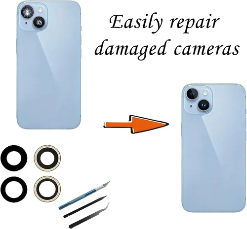 Vista 4 de 2 piezas 14/14 Plus de repuesto para lente de cámara trasera trasera para iPhone 14/iPhone 14 Plus, fundas de lente de vidrio traseras de repuesto
