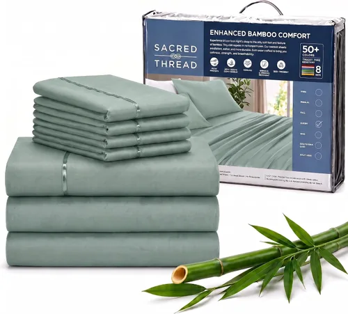 Vista 104 de Sacred Thread Sábanas de rayón derivado de bambú tamaño individual, sábanas refrescantes de bolsillo profundo de 18 pulgadas para personas que