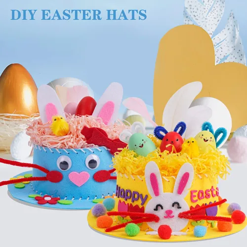 Vista 6 de Kit de sombrero de Pascua para niños, kit de manualidades de huevos de conejito de Pascua Amarillo