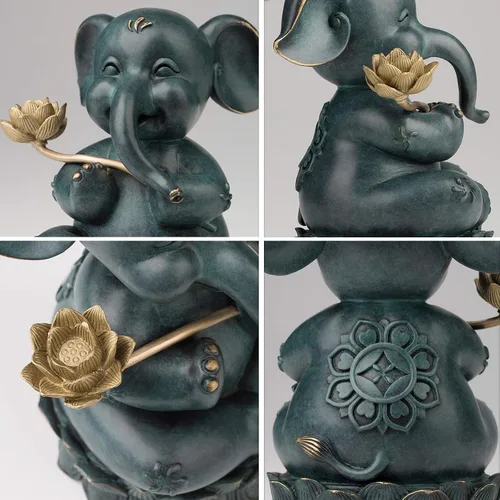 Vista 3 de Estatua de decoración de mesa, estatua de elefante de color de latón Feng Shui, estatua de la suerte, figura de la suerte, regalo de estatua
