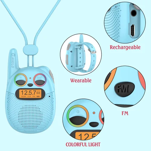Vista 7 de Qniglo Walkie Talkies para niños recargables, paquete de 2 unidades, juguetes de regalo de Navidad y cumpleaños para niños de 3 a 12 años