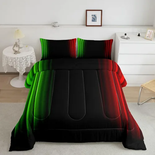 Vista 32 de Feelyou Juego de edredón geométrico degradado para adolescentes, tamaño individual, para niños y mujeres, azul, rojo y negro, juego de ropa de cama