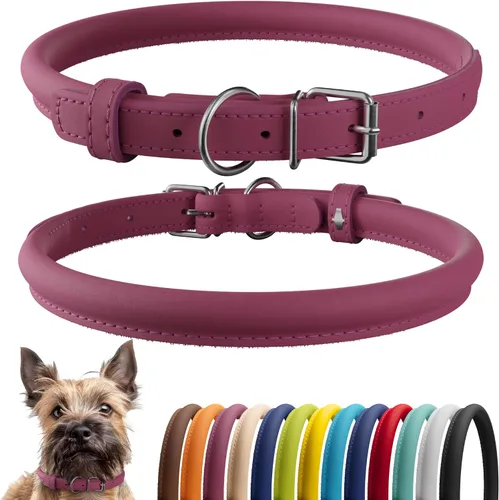 Vista 102 de CollarDirect - Collar de cuero enrollado para perro, collar redondo acolchado suave para cachorro, collar de cuero auténtico hecho a mano