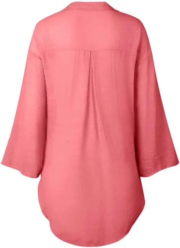 Vista 5 de Camisas de manga larga con botones para mujer, asimétricas, casuales, con cordones, túnica de gran
