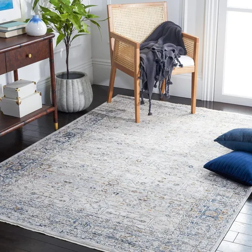 Vista 9 de SAFAVIEH Moon Dust Collection - Alfombra para pasillo, 2 x 9 pies, gris y azul, diseño vintage oriental con flecos desgastados, no desprende pelusa