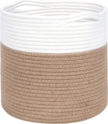 Vista 9 de MINTWOOD Design – Cesta de cuerda de algodón de 11 x 11 pulgadas para macetas de flores y macetas de interior para el suelo, cesta de maceta tejida