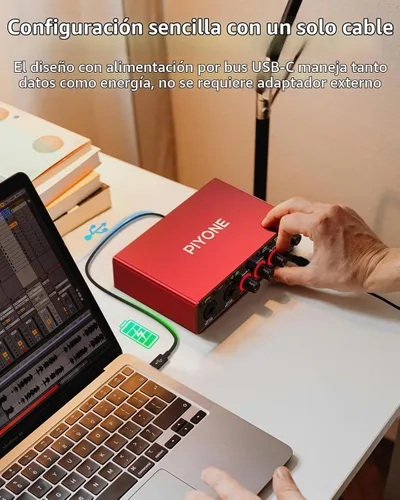 Vista 3 de Interfaz de audio, interfaz 2X2 de 24 bits/192 kHz para alta fidelidad, calidad de estudio para grabación de PC/Mac/iOS, entrada combinada XLR/TRS