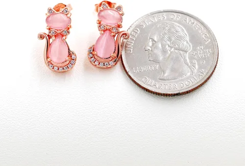Vista 7 de Uloveido Linda forma de gato rosa CrystaL Studs Pendientes y collar colgante para niñas adolescentes Y404