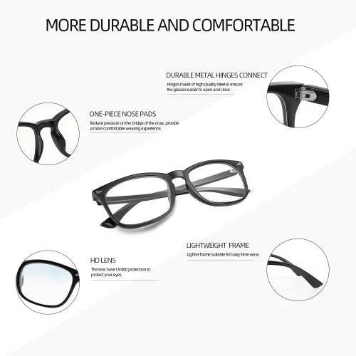 Vista 3 de NZKNP Gafas de luz azul para mujeres y hombres, protección contra la luz azul, gafas falsas Paquete de 2 - negro transparente