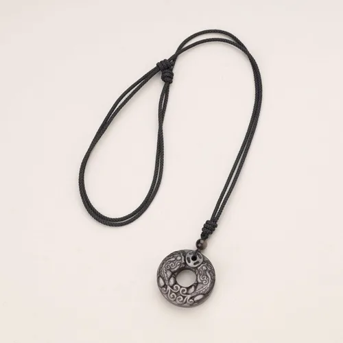 Vista 3 de COAI Collar con colgante de riqueza Pixiu Pi Yao de piedra de obsidiana