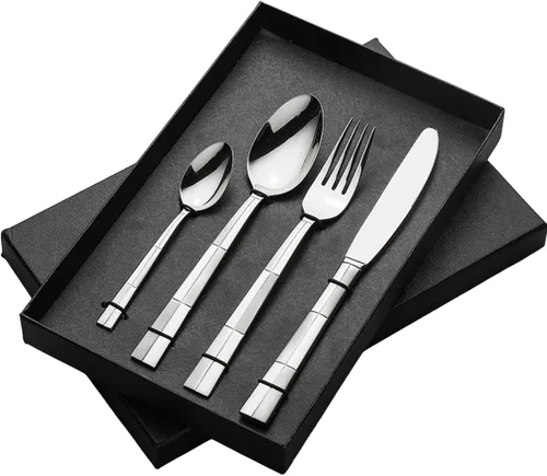 Vista 8 de 16-Piece Silverware,Service for 4，Serving Set,304 Stainless Steel Steak Knife, Fork and Spoon Hotel Creative Western Tableware Gift Set,Mirror Negro