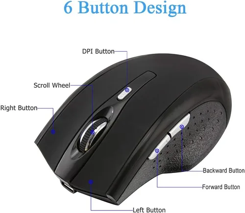 Vista 4 de FIRSTMEMORY - Ratón inalámbrico Bluetooth portátil, silencioso y recargable, sin ruido, 1600 DPI, 6 botones ópticos para PC, laptop, computadora