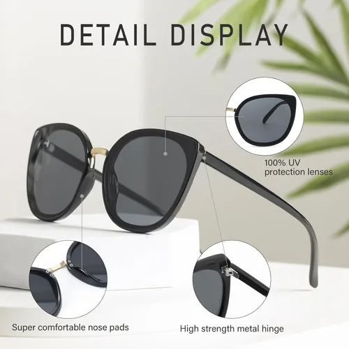 Vista 5 de Dollger Lentes de sol con diseño de ojos de gato para mujer, de gran tamaño, vintage, con protección UV400