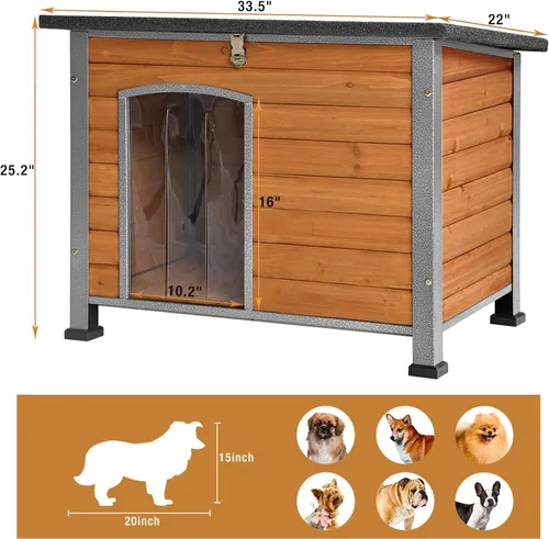 Vista 5 de Casa para perros de tamaño pequeño a grande, refugio para cachorros para interiores y exteriores, con suelo elevado, perrera duradera e impermeable