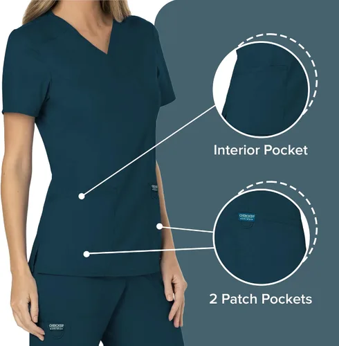 Vista 3 de Workwear Revolution WW610 - Ropa quirúrgica con estilo cruzado falso para mujer, elástica, suave y de fácil cuidado