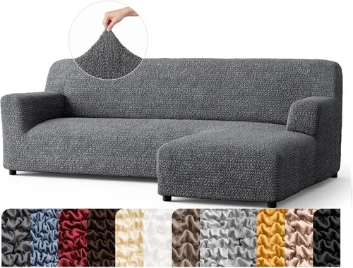 Vista 32 de PAULATO BY GA.I.CO. Funda de sofá modular, funda para sofá chaise longue en forma de L, fundas lavables para sofá esquinero, funda elástica de Gris