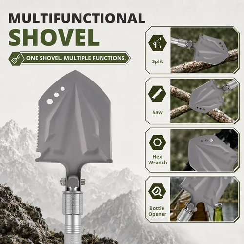 Vista 3 de aiGear Camping Shovel Folding, Survival Shovel Axe Pickaxe Multi-Tool