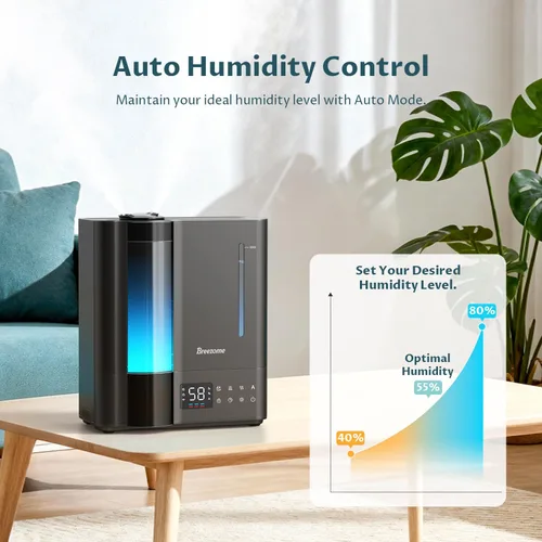 Vista 5 de BREEZOME Humidificadores de 8L para dormitorio, niebla cálida y fría para habitación grande, humidificador ultrasónico de llenado superior, sensor