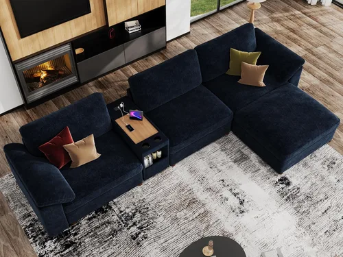 Vista 39 de EASE MOOSE Sofá modular verde seccional de gran tamaño en forma de L Pana verde