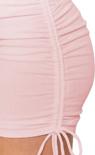 Vista 6 de LYANER Falda corta acanalada con cordón lateral fruncido y elástica para mujer Rosado