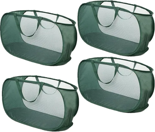 Vista 5 de 2 Piezas Cesta de Ropa Sucia Desplegable de Malla con Asas Duraderas Cestas de Lavandería Plegables Cesta de Ropa Plegable de Pástico para Cuarto