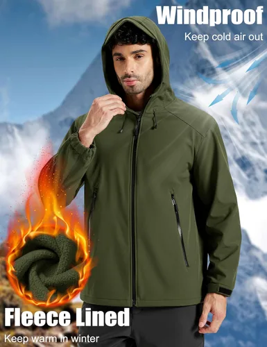 Vista 4 de MAGCOMSEN Chaqueta impermeable Softshell para hombre, con forro polar, ligera, con capucha, rompevientos, para invierno, senderismo, táctica