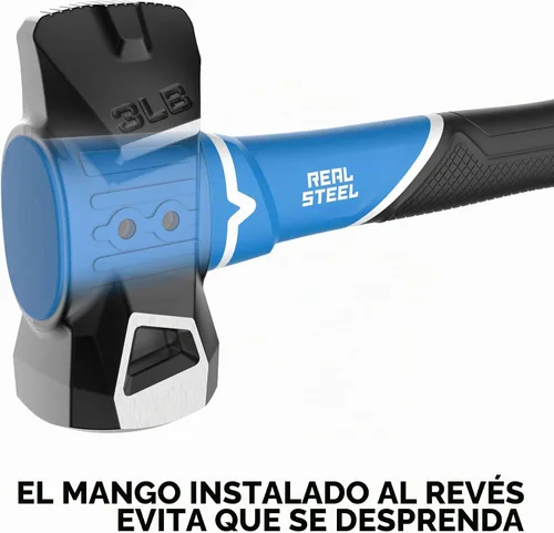 Vista 3 de Martillo de trineo pequeño REAL STEEL, martillo de herrero de 3 libras, martillo de perforación con cara de demolición y cara de impulsión, 0574