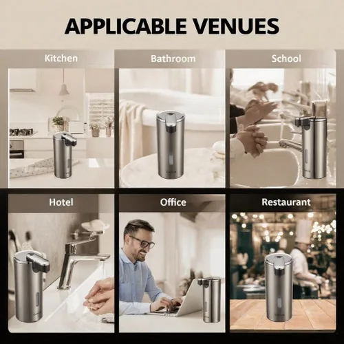 Vista 6 de Dispensador automático de jabón sin contacto, volumen ajustable mejorado para líquidos gruesos y delgados, dispensador automático de platos y jabón
