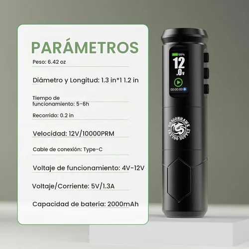 Vista 2 de Dragonhawk A1 Pro Kit de pistola de tatuaje inalámbrica para principiantes
