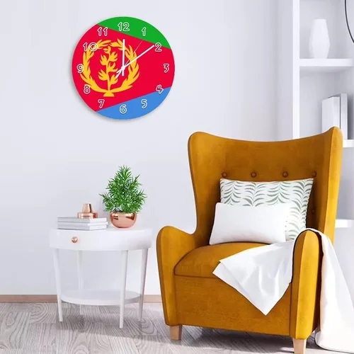 Vista 4 de Reloj de pared de Eritrea – Reloj de pared con bandera de Eritrea para dormitorio, sala de estar, oficina en casa, escuela, decoración artística