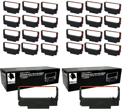 Vista 4 de GORILLA SUPPLY Cinta de tinta de repuesto compatible para ERC 30 34 38 B/R ERC38 NK506, compatible con impresoras de recibos POS, paquete individual