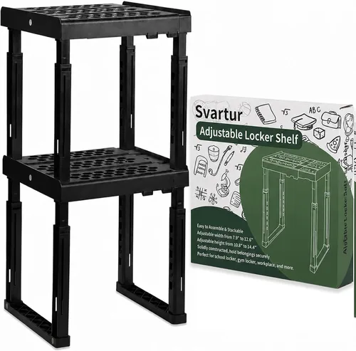 Vista 9 de Svartur Estante de casillero para casillero escolar, altura y ancho ajustables, organizador de casillero, apilable, herramientas de casillero
