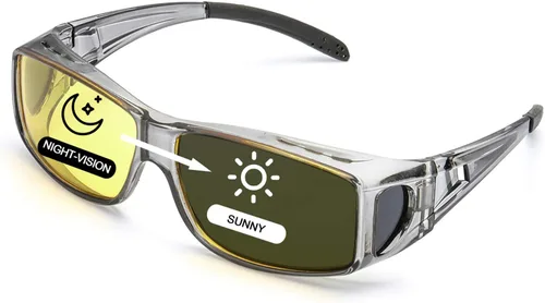 Vista 11 de LVIOE Wrap Around Night-Vision Glasses, Fit Over Prescription Glasses with Polarized Yellow Lens Night-Driving Glasses A01 Marco gris/lente amarilla