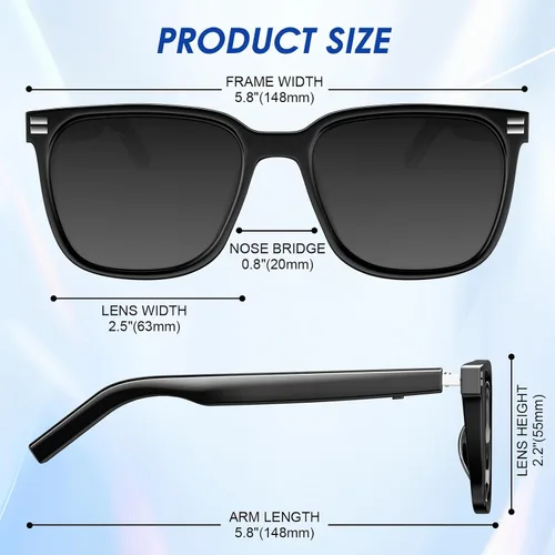 Vista 2 de Lentes inteligentes – Lentes de sol con Bluetooth fotocromáticos y anti luz azul, protección UV, llamadas manos libres y audio, asistente de voz