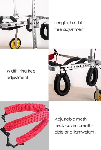 Vista 5 de Silla de ruedas ajustable para perros o mascotas con ruedas para patas traseras, fácil ajustable, silla de ruedas para mascotas, ayuda