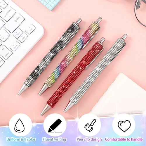 Vista 6 de Lincia 8 bolígrafos de diamantes de imitación brillantes, bonitos bolígrafos de diamantes de imitación a granel, bolígrafo de metal colorido con 8