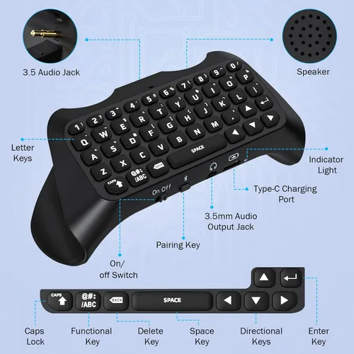 Vista 7 de MoKo Keyboard for PS5 Controller with Green Backlight, Bluetooth Wireless Mini Keypad Chatpad for PlayStation 5, Built-in Speaker & 3.5mm Audio Jack