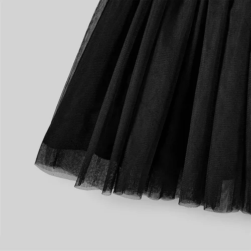 Vista 6 de PATPAT Mommy and Me Matching Short-Sleeve Cotton Solid Mesh Tulle Belted Long Dresses