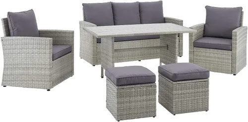 Vista 3 de Barton Juego de 6 piezas de comedor para patio, sillas de ratán que ahorran espacio al aire libre con mesa, juegos de muebles de patio, asientos