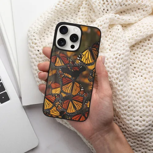 Vista 6 de Monarch - Funda con estampado de mariposas para iPhone 15 Pro, vidrio suave a prueba de golpes, TPU para iPhone 15 Pro de 6.1 pulgadas, no se pone