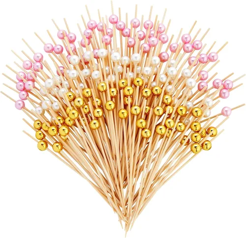 Vista 8 de Okuna Outpost Palillos de dientes para aperitivos, 4.7 pulgadas, perla blanca, 150 unidades, brochetas de bambú para selecciones de cóctel