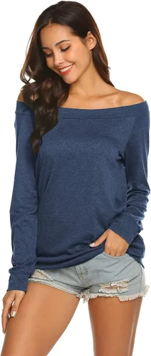 Vista 4 de Halife - Blusa de manga larga con hombros descubiertos y cuello bote para mujer