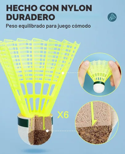 Vista 6 de AboveGenius Lightweight Badminton Set, 4/6 Rackets with 6 Nylon Birdies