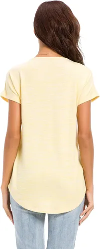 Vista 5 de LUSMAY Blusa casual de manga corta con cuello en V y cremallera para mujer