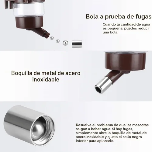 Vista 3 de Dispensador de agua para perreras, sin goteo, contenedor de botella de agua ABS sin BPA 16oz para animales pequeños
